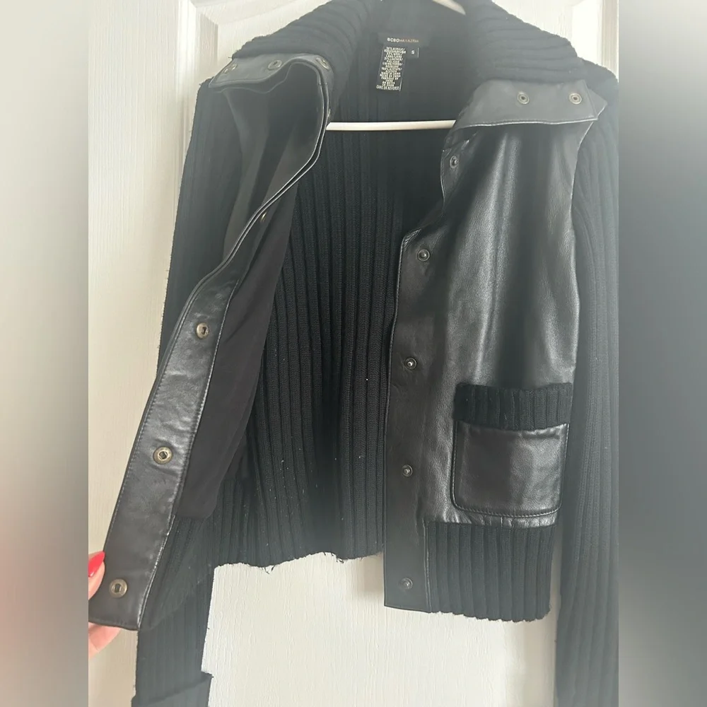 Black Ribbed Leather Jacket - Picture 3 of 4